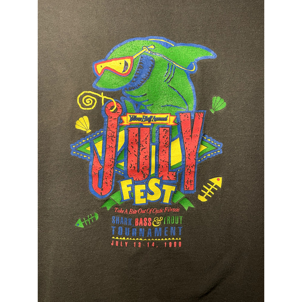 Black Single-Stitch July Fest 1990 Fishing Tournament Vintage Tee Size XL - Picture 2 of 10